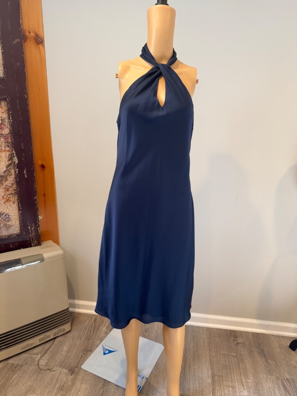 NWT  Ralph Lauren Navy Charmeuse Halter Cocktail Dress size 6